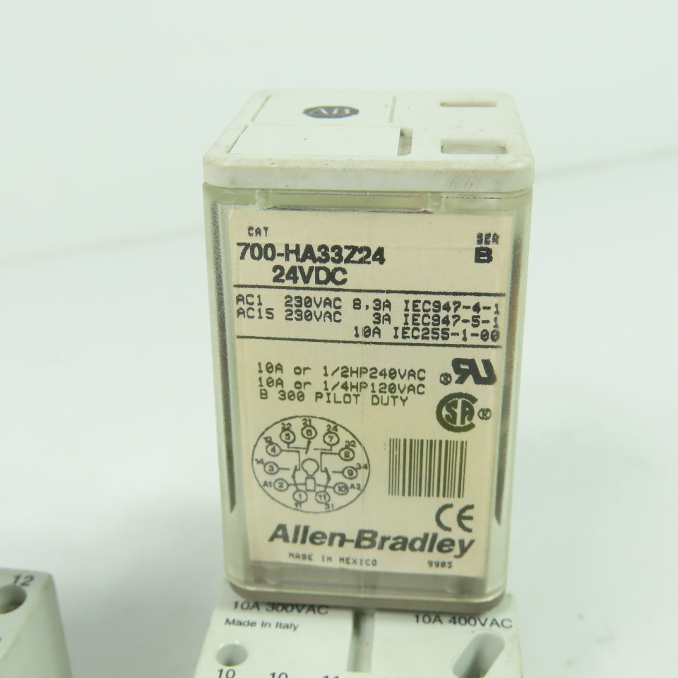 Allen Bradley 700-HA33Z24 Ser B Relay 24VDC 230VAC 10A W/700-HN203 Base Lot Of 2