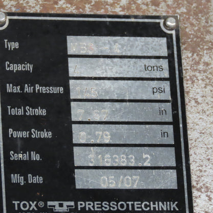 Tox MBG-4 Pressotechnik 4 Ton Pneumatic Press 7.87" Stroke .79" Power Stroke