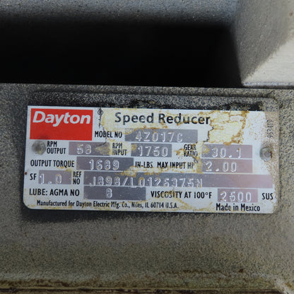 Dayton 4Z017C 30:1 Ratio Right Angle Gear Motor 1Hp 230/460V 58RPM Output