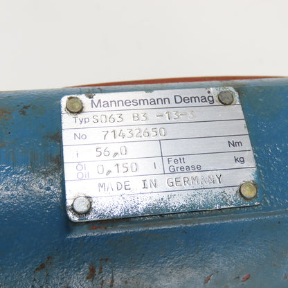 Mannesmann Demag S063 B3-13-3 56:1 Ratio Right Angle Gear Reducer 28mm Shaft