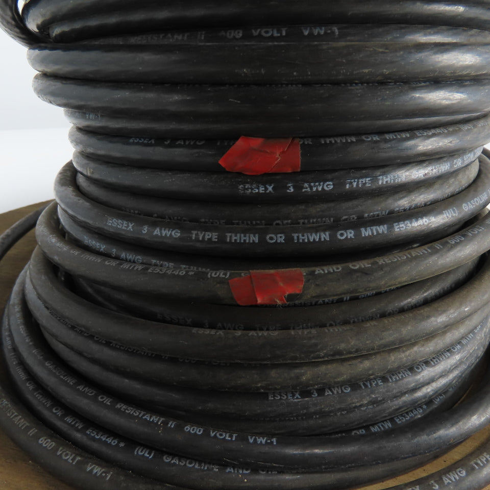Essex 3AWG THHN/THWN/MTW Black Strand Copper Wire 600V 145'