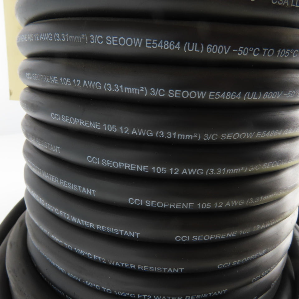 CCI Seoprene 12AWG 3/C Black Strand Copper Wire Water Resistant 600V 116'