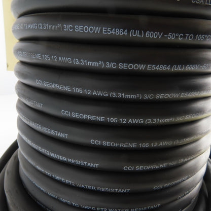CCI Seoprene 12AWG 3/C Black Strand Copper Wire Water Resistant 600V 116'