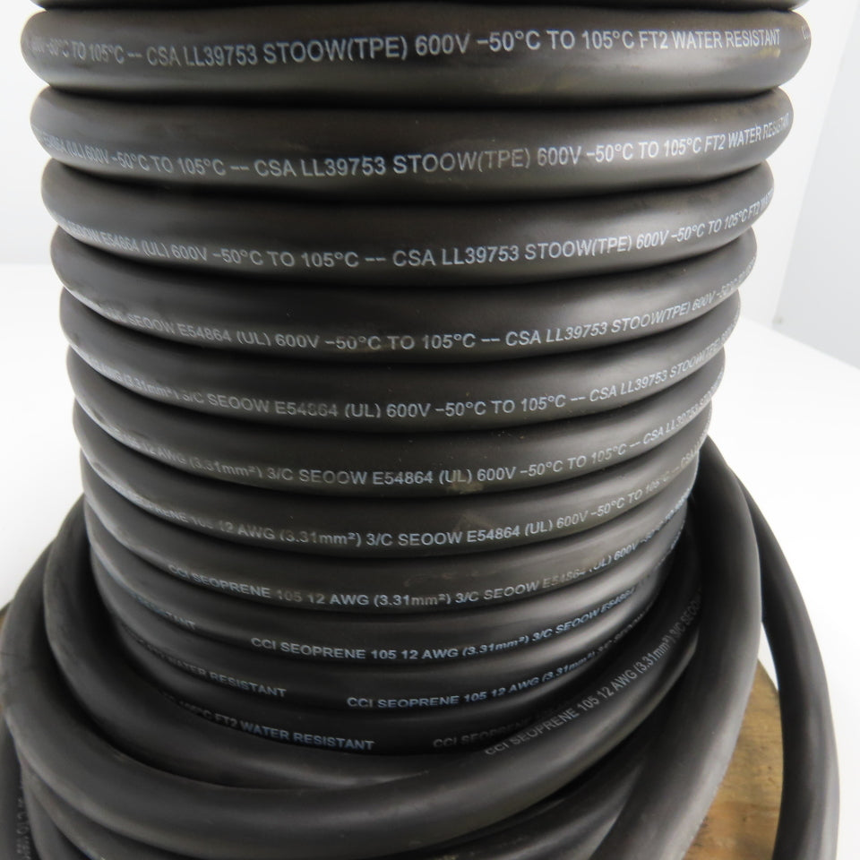 CCI Seoprene 12AWG 3/C Black Strand Copper Wire Water Resistant 600V 116'