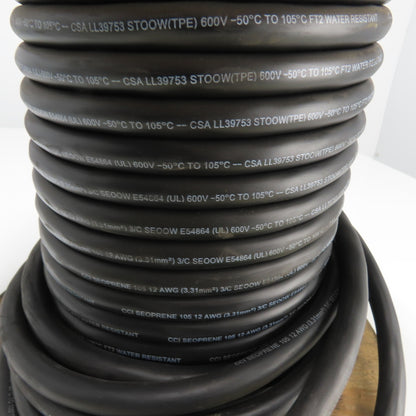 CCI Seoprene 12AWG 3/C Black Strand Copper Wire Water Resistant 600V 116'