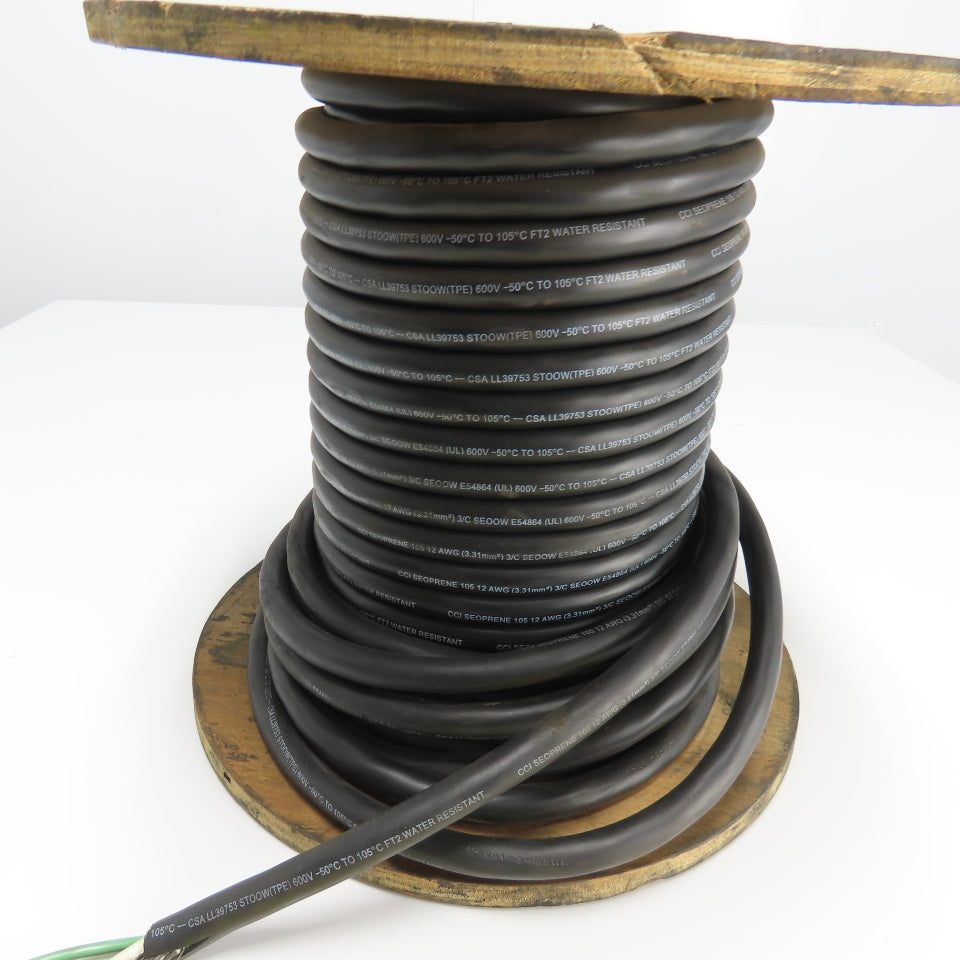 CCI Seoprene 12AWG 3/C Black Strand Copper Wire Water Resistant 600V 116'