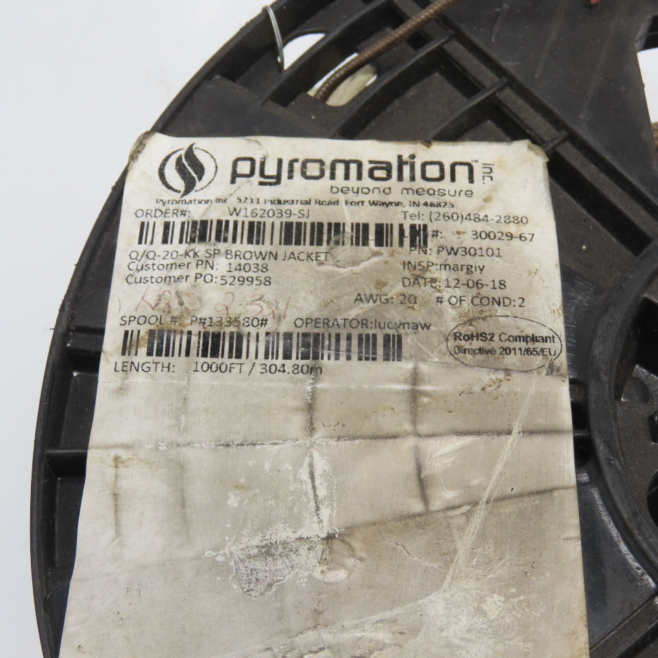 Pyromation K20-2-321 20AWG Thermocouple Wire Brown Solid 2-Wire 8LBS