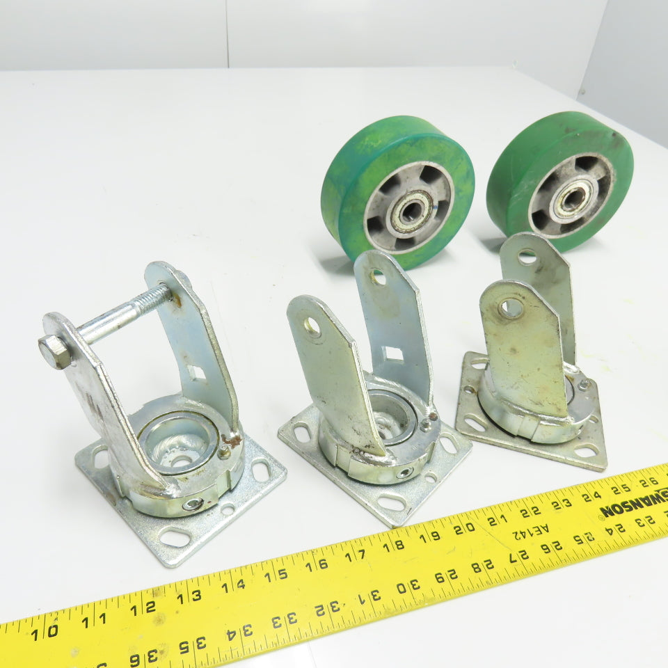 6" OD x 2" Swivel Top Rubber Over Cast Iron Caster Lot Of 3