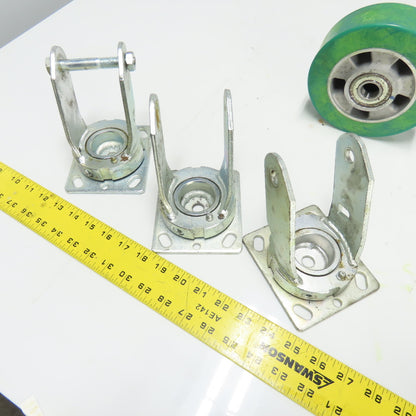 6" OD x 2" Swivel Top Rubber Over Cast Iron Caster Lot Of 3