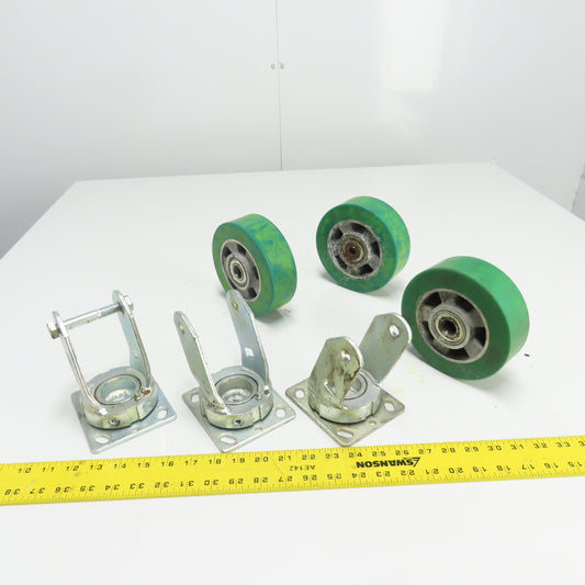 6" OD x 2" Swivel Top Rubber Over Cast Iron Caster Lot Of 3