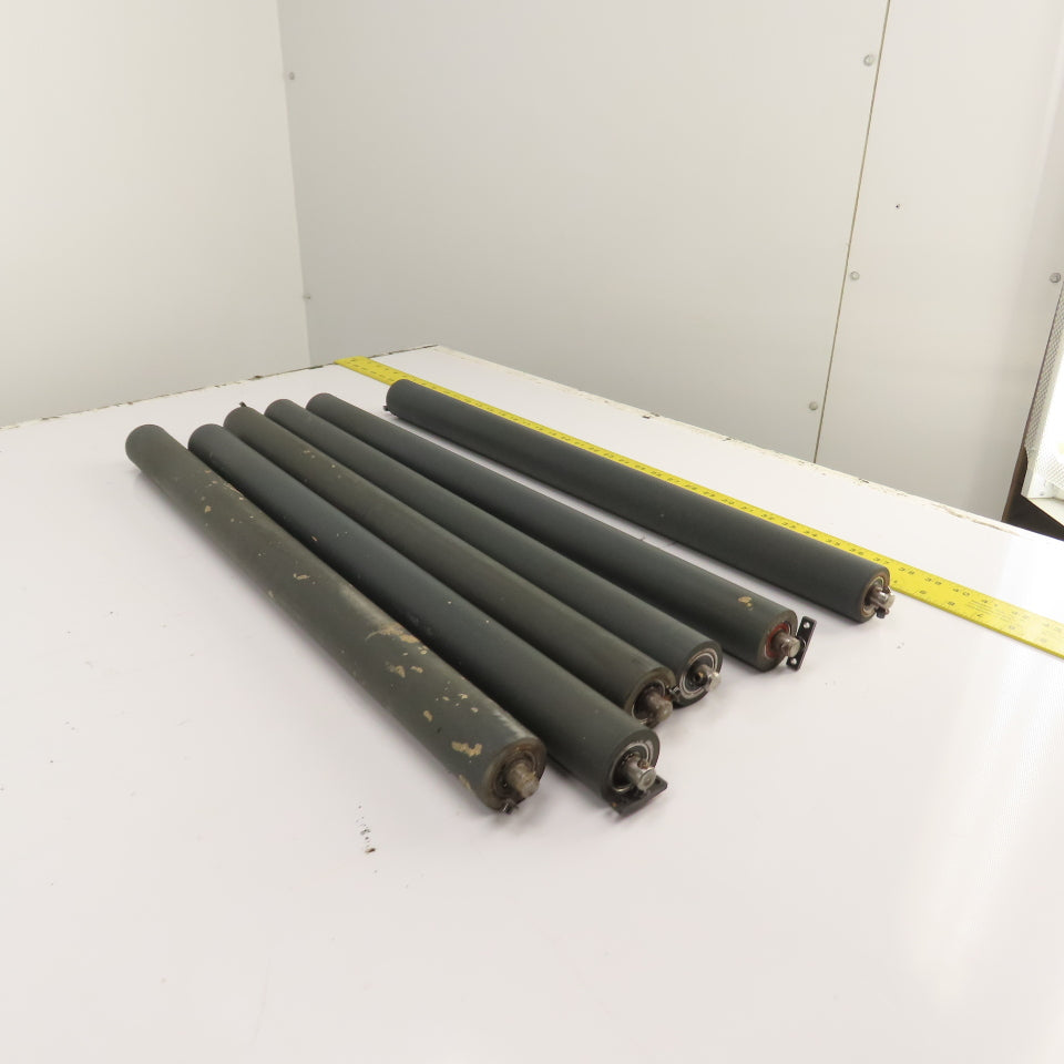 50mm OD x 689mm Rubber Clad Gravity Conveyor Roller 27.5" BF 15mm Shaft Lot/6