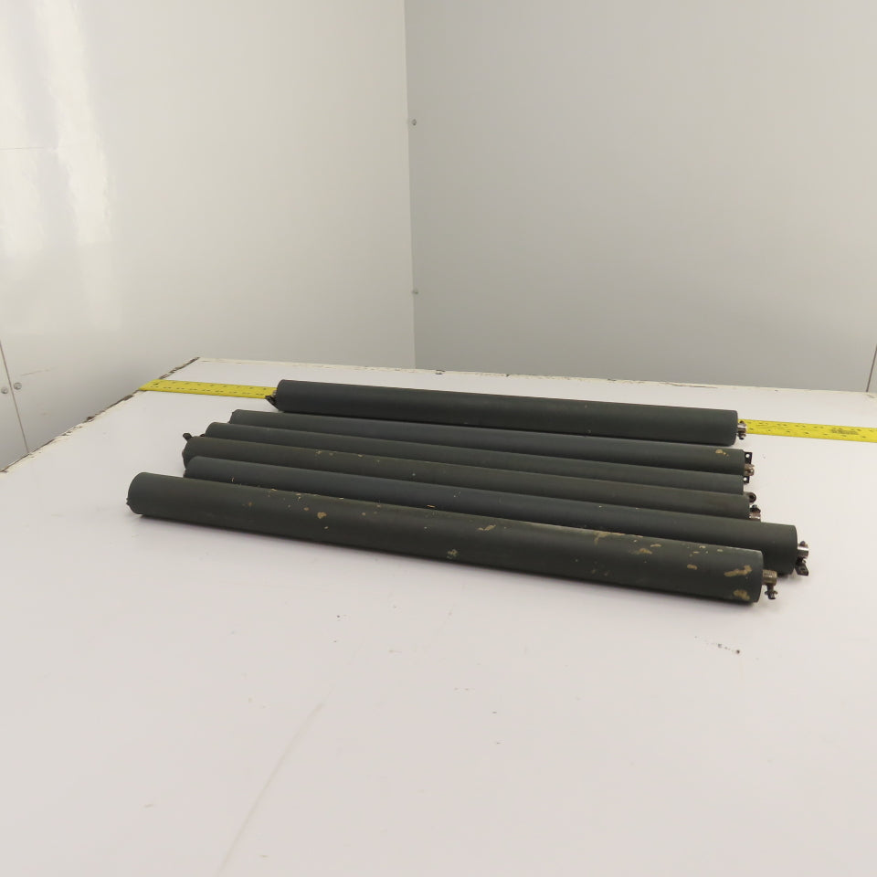 50mm OD x 689mm Rubber Clad Gravity Conveyor Roller 27.5" BF 15mm Shaft Lot/6