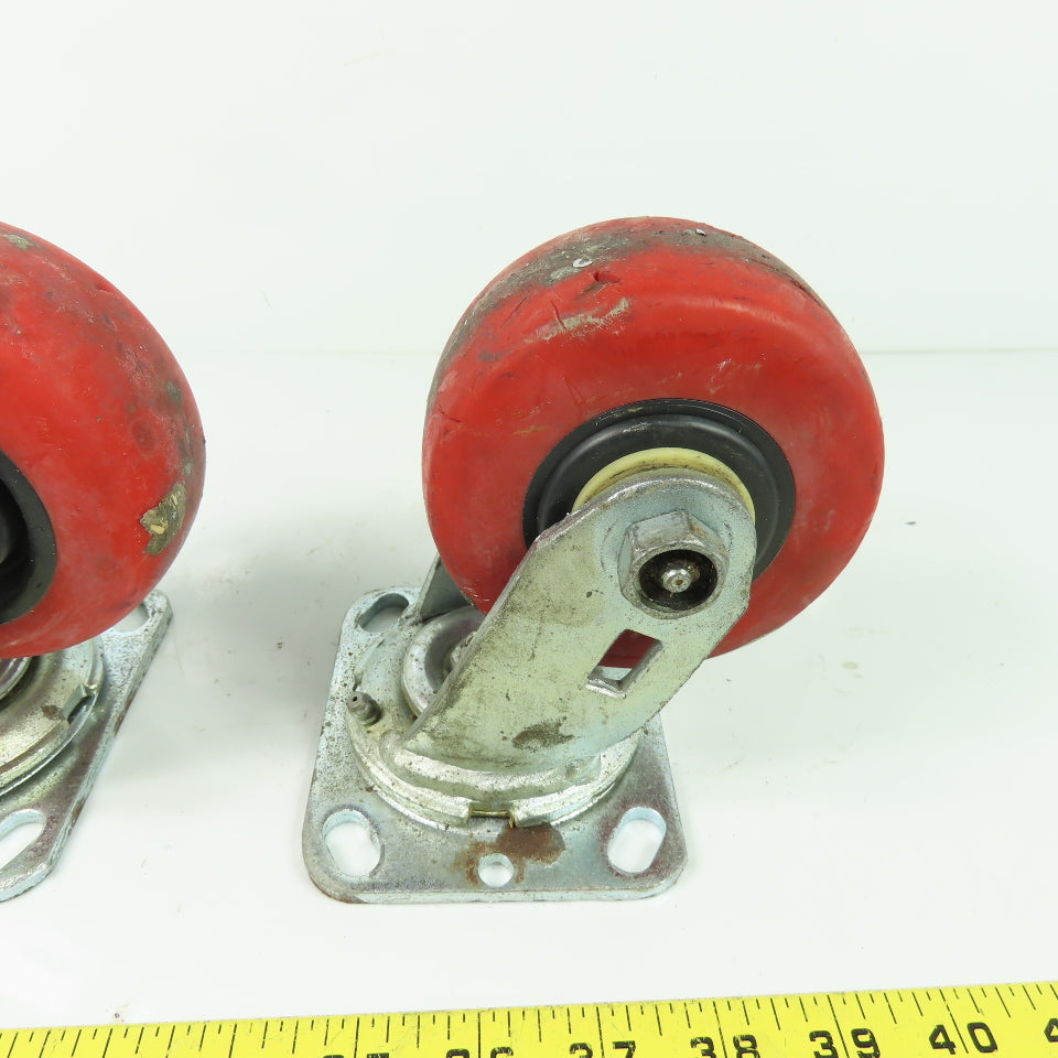 4" OD x 2" Swivel Top Mount Rubber Caster 5-1/2" Tall Lot Of 2