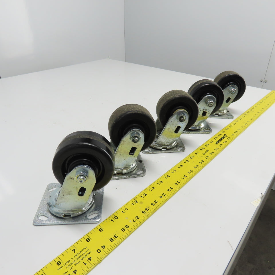 4" OD x 2" Swivel Top Mount Caster 5-1/2" Tall Lot Of 5