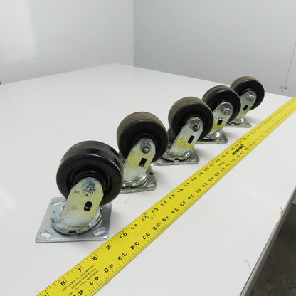 4" OD x 2" Swivel Top Mount Caster 5-1/2" Tall Lot Of 5
