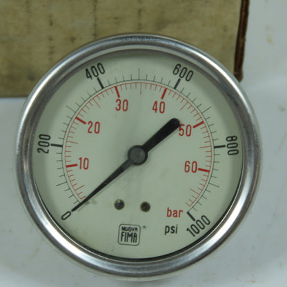 Nuova FIMA 2-1/4" Stainless Pressure Gauge 0-1000PSI 0-68.9 Bar