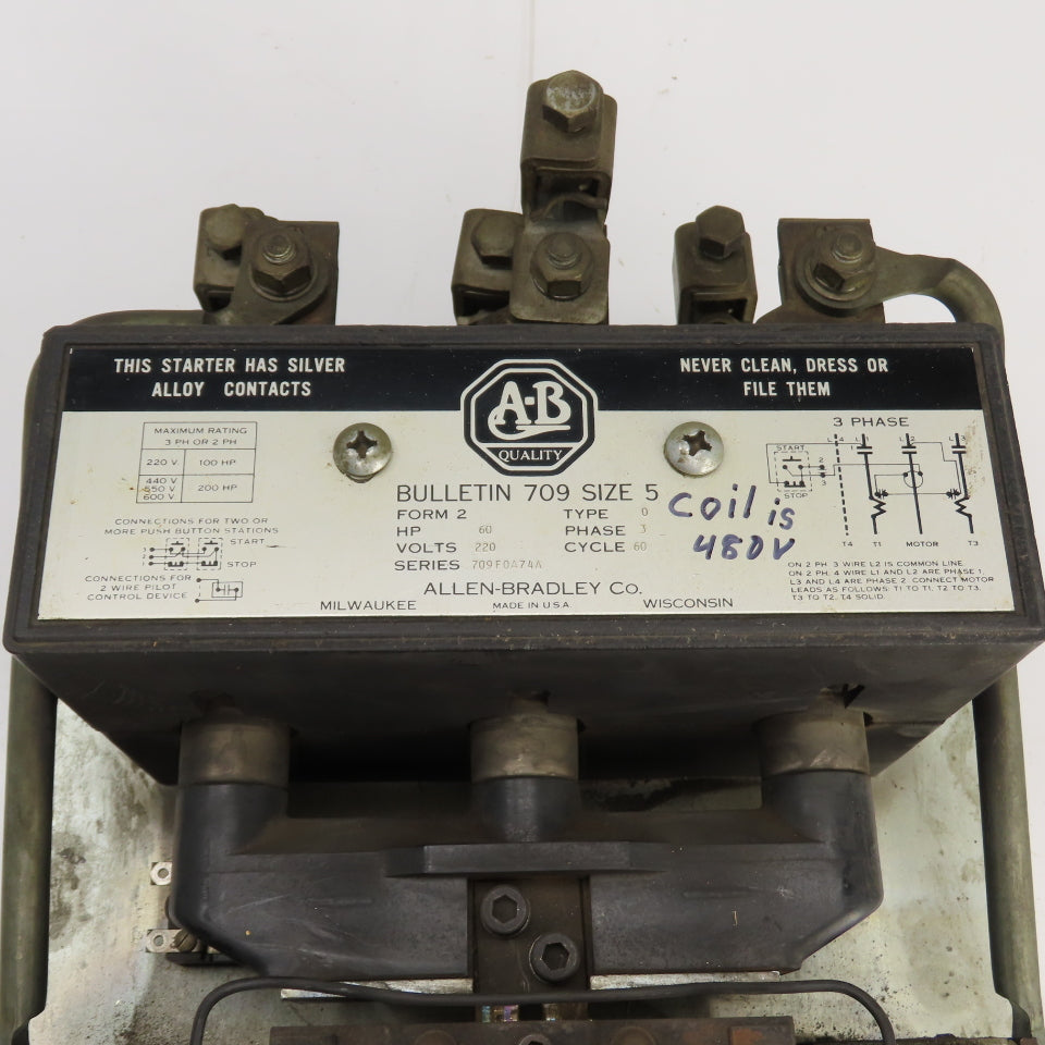 Allen-Bradley 709F0A74A Bulletin 709 Size 5 Motor Starter 60HP 220V 3Ph 480VCoil