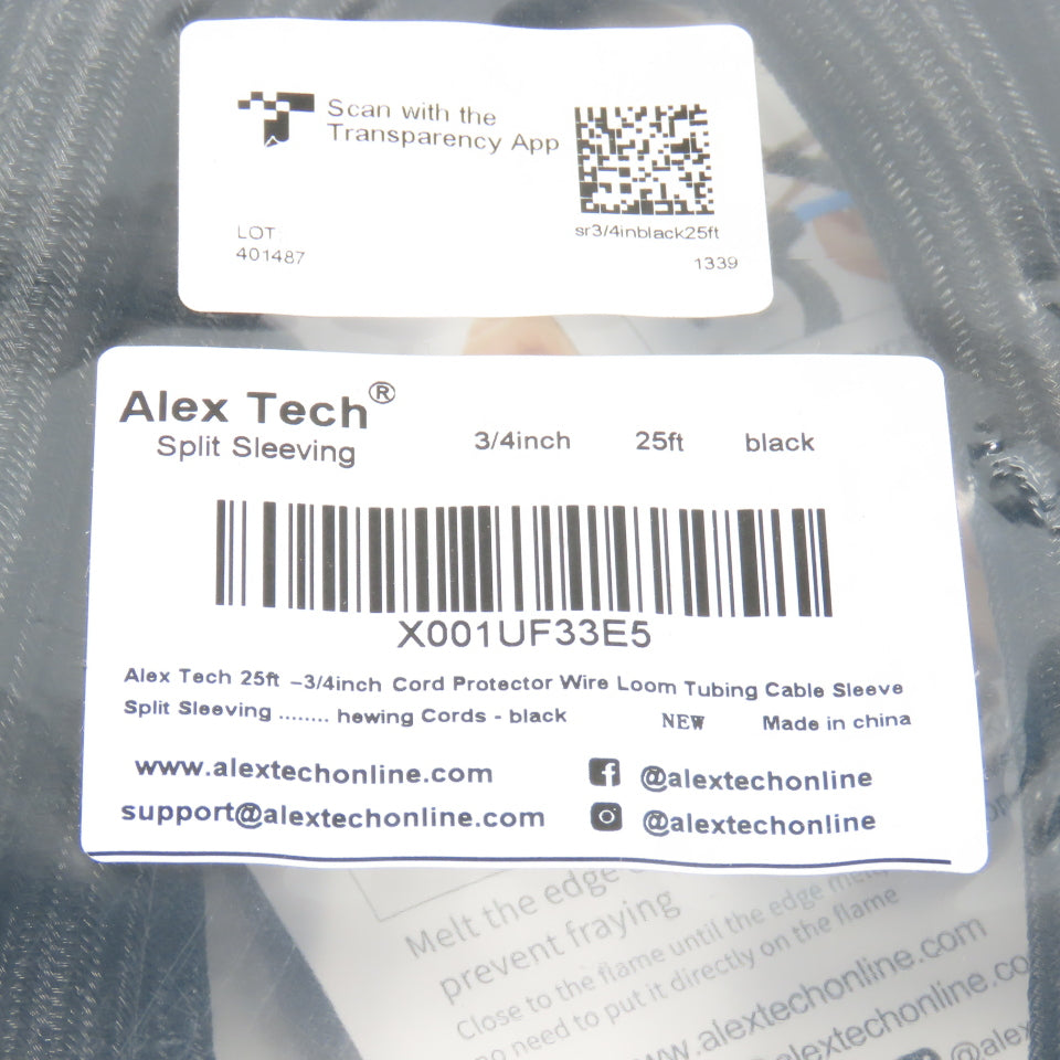 Alex Tech X001UF33E5 3/4 inch x 25' Long Wire Loom Protective Split Sleeving