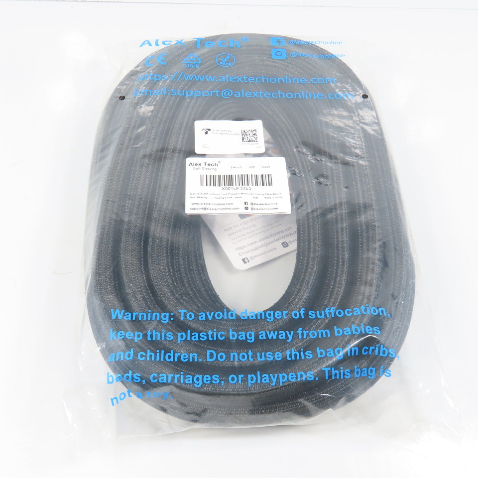 Alex Tech X001UF33E5 3/4 inch x 25' Long Wire Loom Protective Split Sleeving