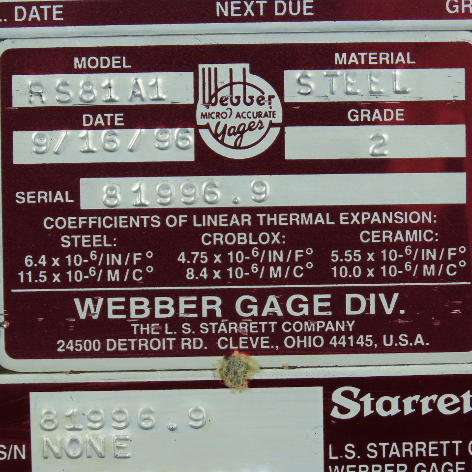 Starrett RS81A1 Grade 2 Precision Gage Block Set .050" To 4" (Missing 12)