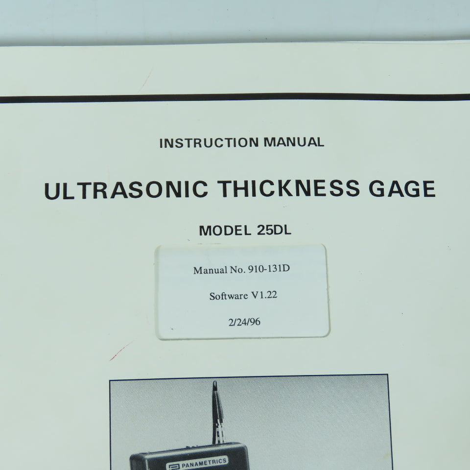 Panametrics 25DL Ultrasonic Thickness Gage Instruction Manual