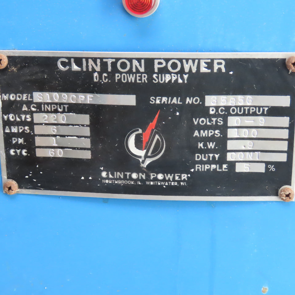 Clinton Power S109CPF DC Power Supply 0-9V 100A 9kW Output