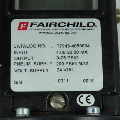Fairchild T7945-4050604 Electro-Pneumatic Transducer 24VDC