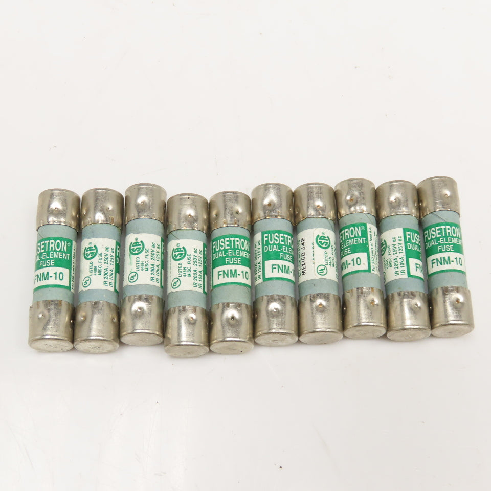 Fusetron FNM-10 Fusetron 10A Dual Element Fuse 250VAC Max Lot Of 10
