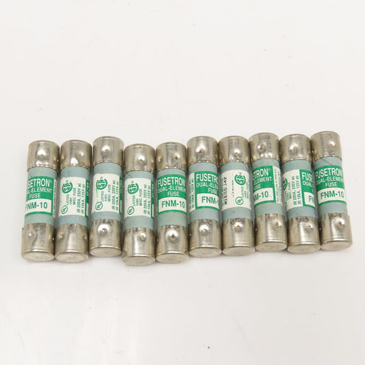 Fusetron FNM-10 Fusetron 10A Dual Element Fuse 250VAC Max Lot Of 10
