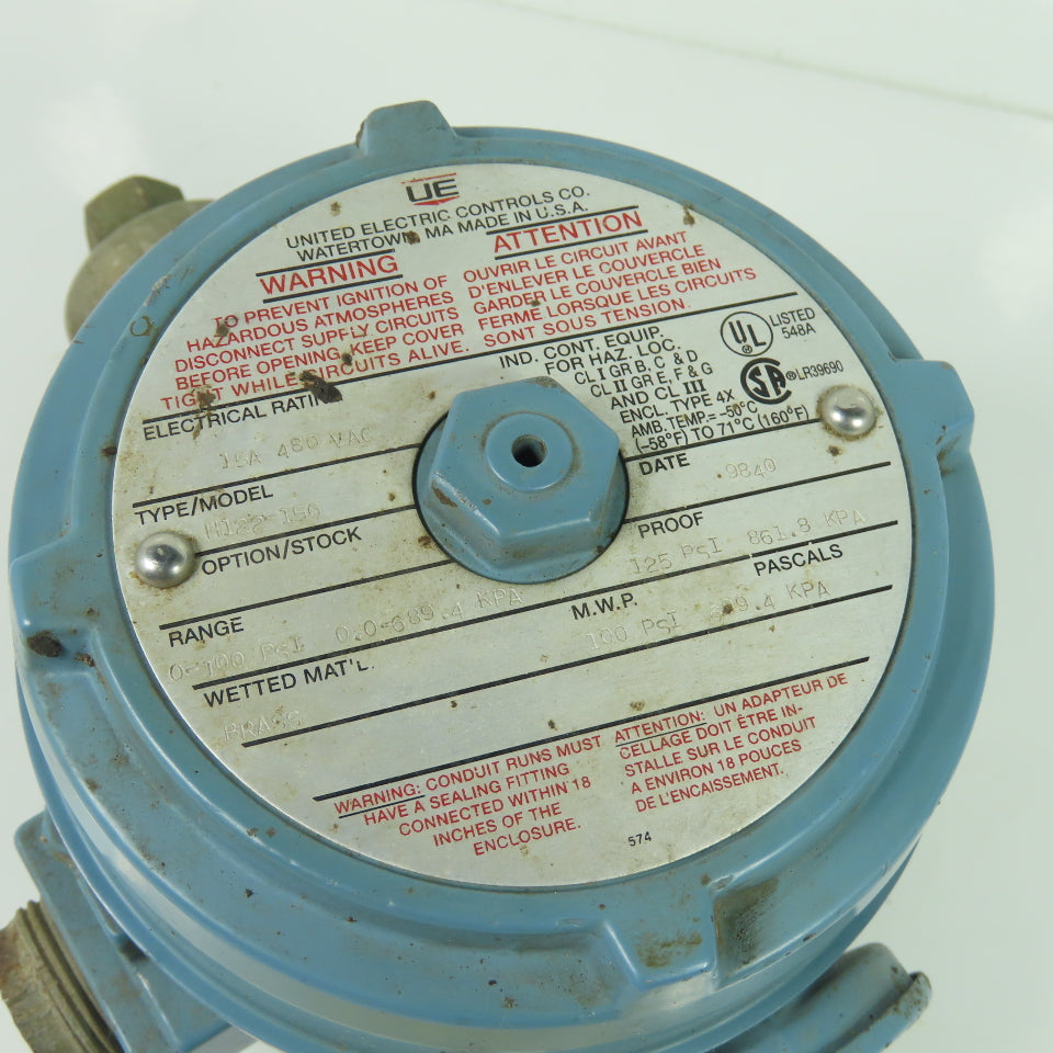 UE United Electric H122-156 Pressure Switch 15A 480VAC 125PSI Proof