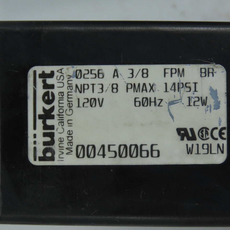 Burkert 00450066 0256 A 3/8 FPM BR Dual Solenoid Valve Manifold 120V