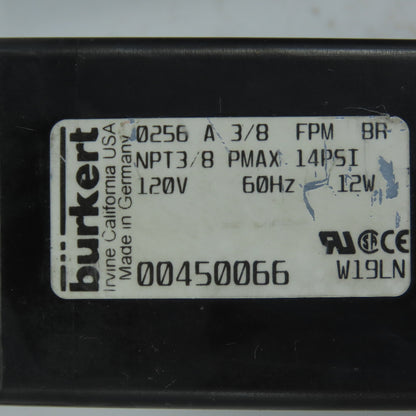 Burkert 00450066 0256 A 3/8 FPM BR Dual Solenoid Valve Manifold 120V