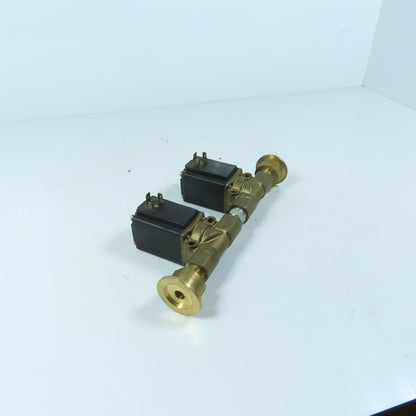 Burkert 00450066 0256 A 3/8 FPM BR Dual Solenoid Valve Manifold 120V