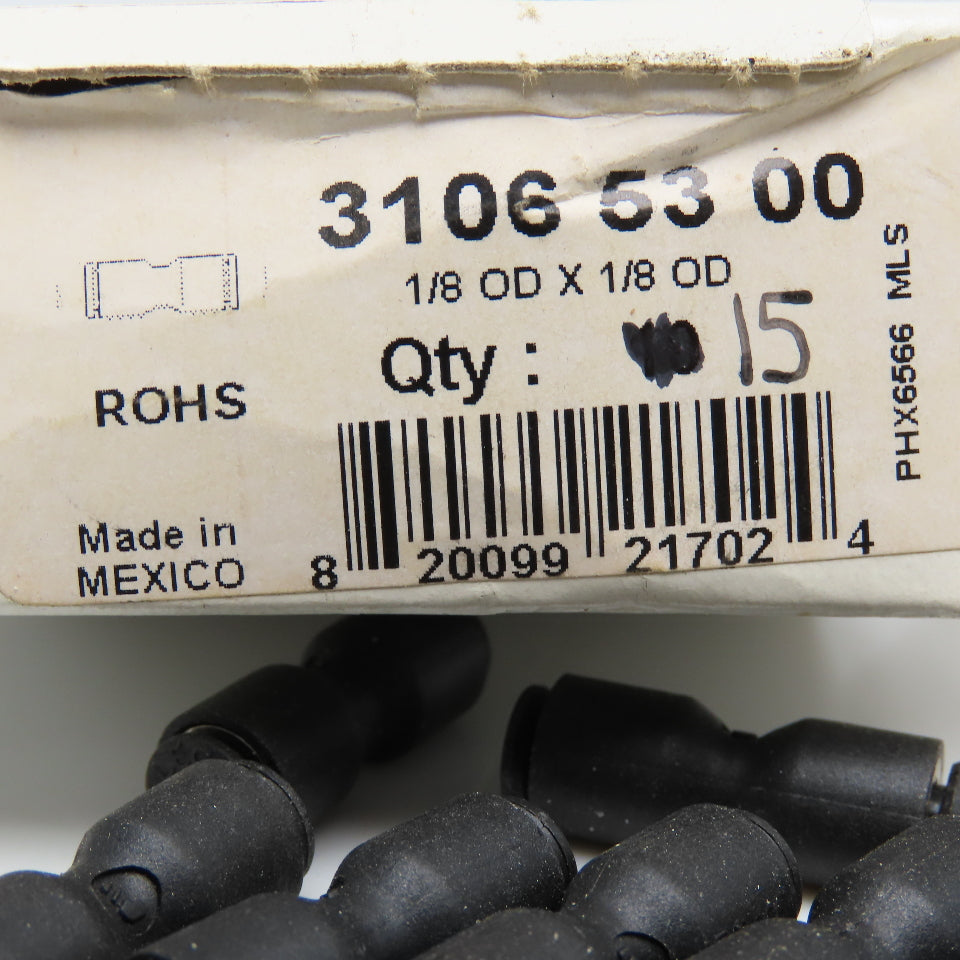 Legris 1/8" x 1/8" Push To Connect Nylon Tube Coupling Splice Lot Of 15
