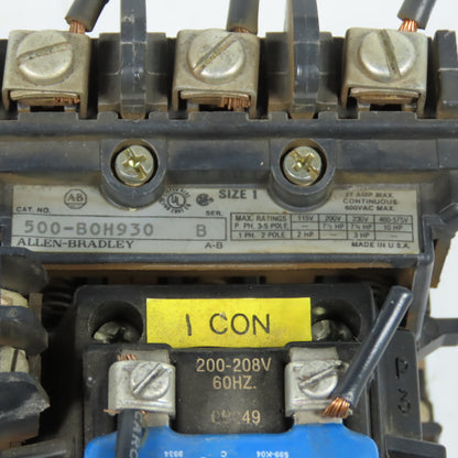 Allen-Bradley 500-BOH930 Size 1 Motor Starter 200-208V Coil 10HP