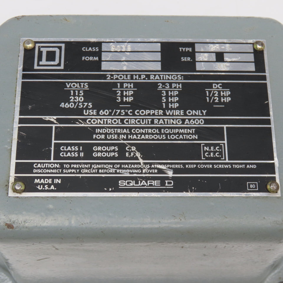 Square D Class 9038 Type DR-7 9038DR-7 Float Switch Cast Iron Cover Only