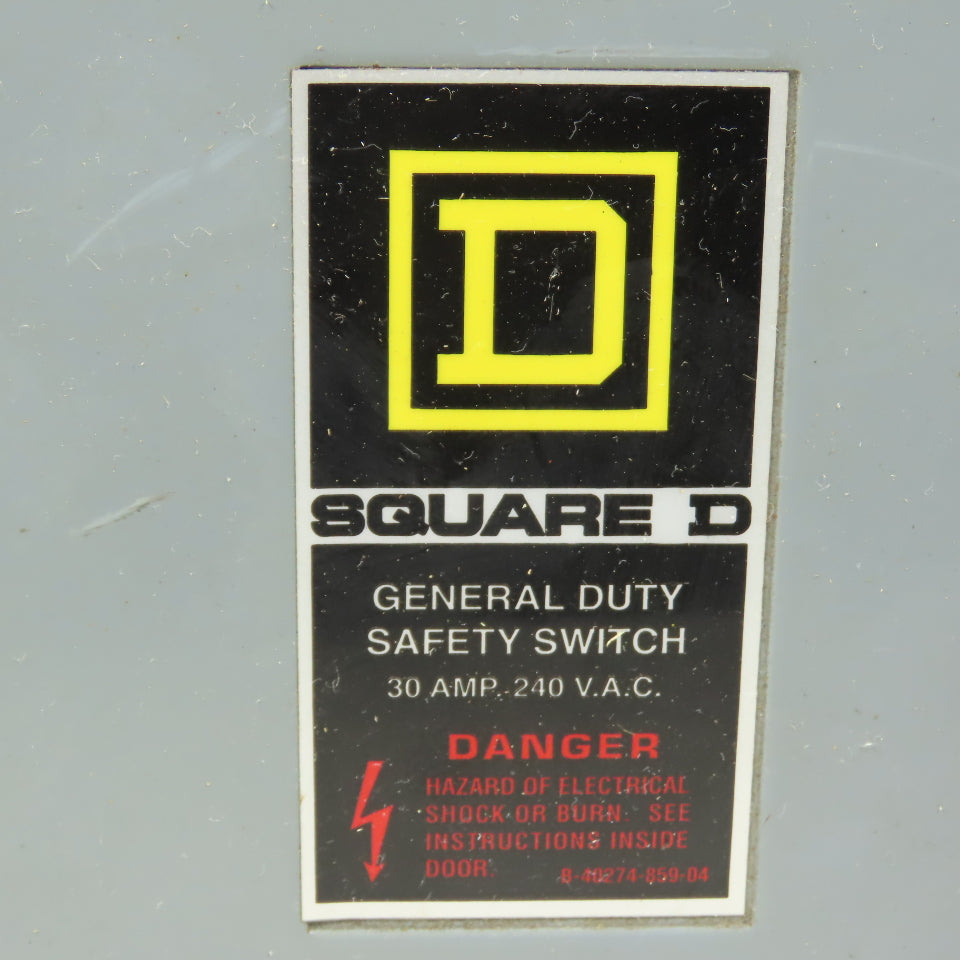 Square D D221N 30A, 2 Pole Fusible Safety Disconnect Switch 240V