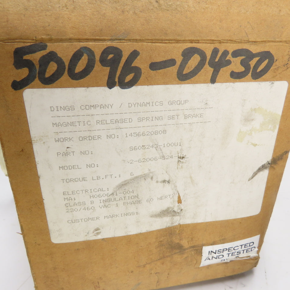 Dings Dynamics 2-62006-524-U1 Magnetic Released Spring Set Brake 230/460V 6FT-LB