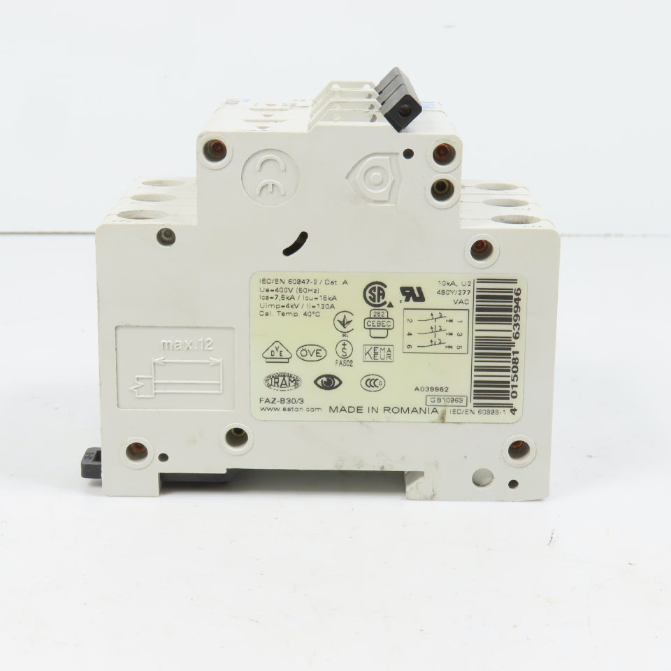 Eaton FAZ-B30/3 30A 3-Pole 3P Rail Mount Circuit Breaker 480/277VAC