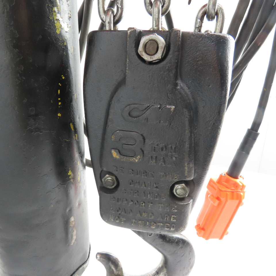 CM Lodestar Model RRT 3 Ton 6000LB Electric Hoist 10' Lift 11FPM 3Ph 230/460V
