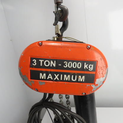 CM Lodestar Model RRT 3 Ton 6000LB Electric Hoist 10' Lift 11FPM 3Ph 230/460V