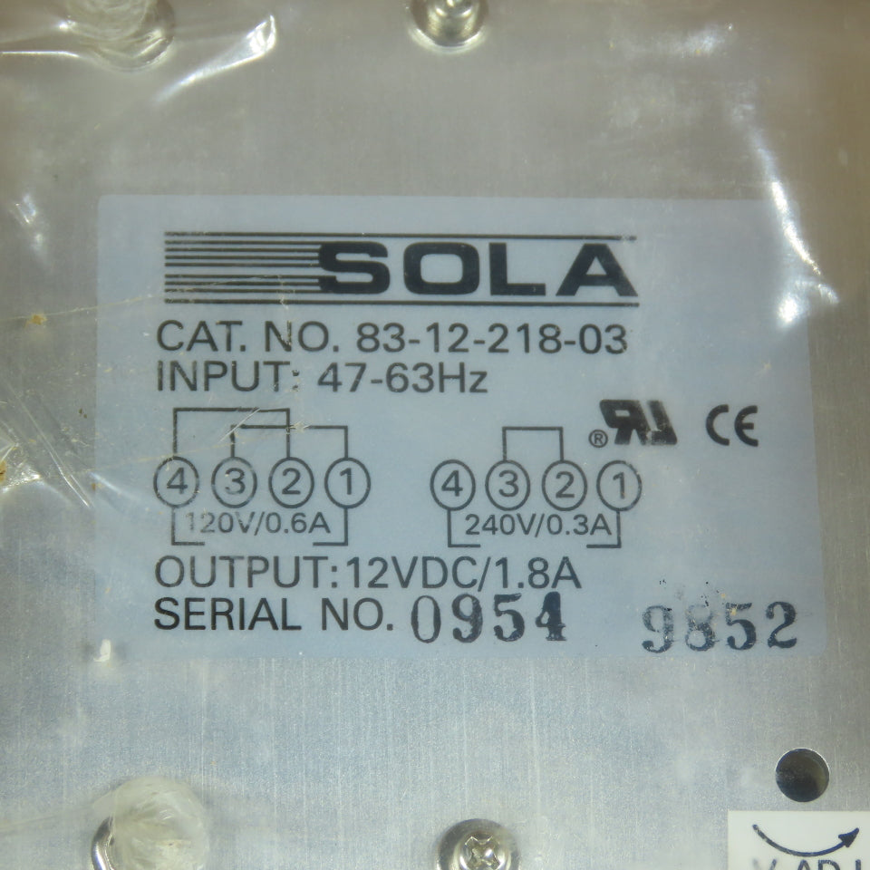 Sola 83-12-218-03 12VDC Power Supply 120/240VAC