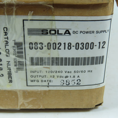 Sola 83-12-218-03 12VDC Power Supply 120/240VAC