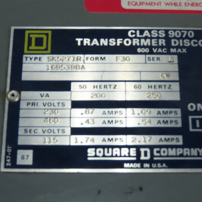 Square D SK5271R Transformer Disconnect 230/460V Pri 115V Sec