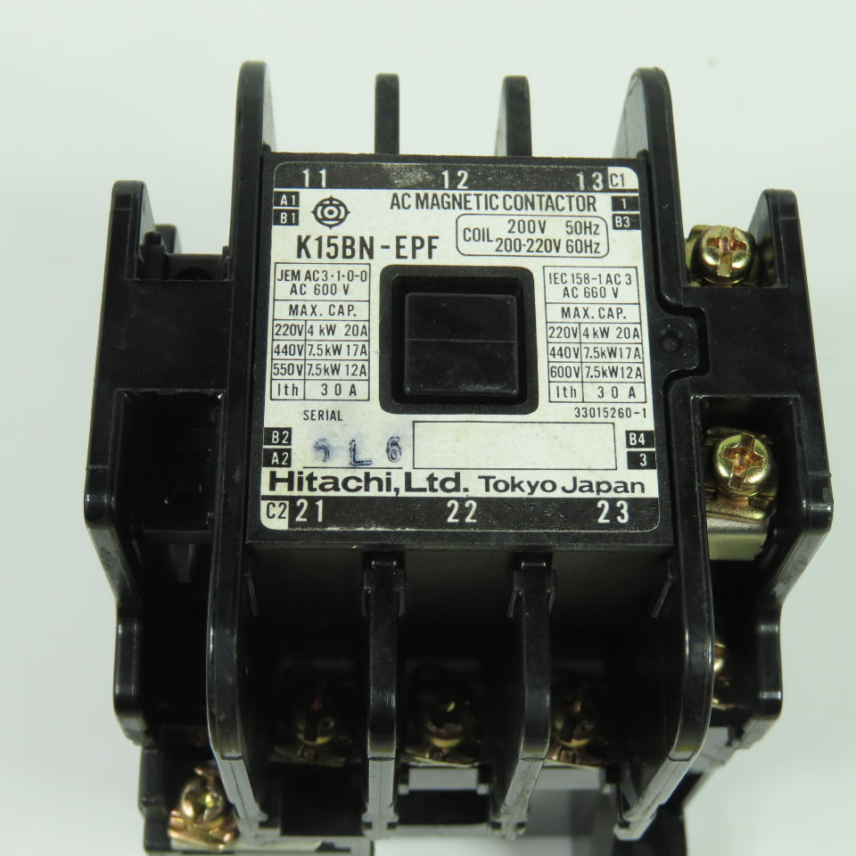 Hitachi K15BN-EPF AC Magnetic Contactor 600V 30A 200-220V Coil