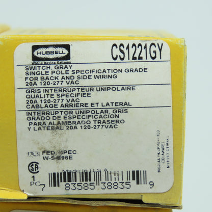 Hubbell CS1221GY 20A Single Pole Switch 120-277VAC Lot Of 6