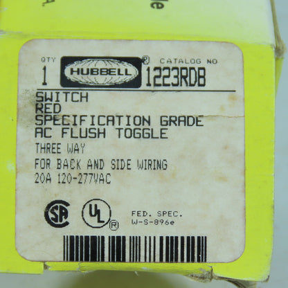 Hubbell 1223RDB 20A Three Way Toggle Switch 120-277VAC Red Lot Of 2