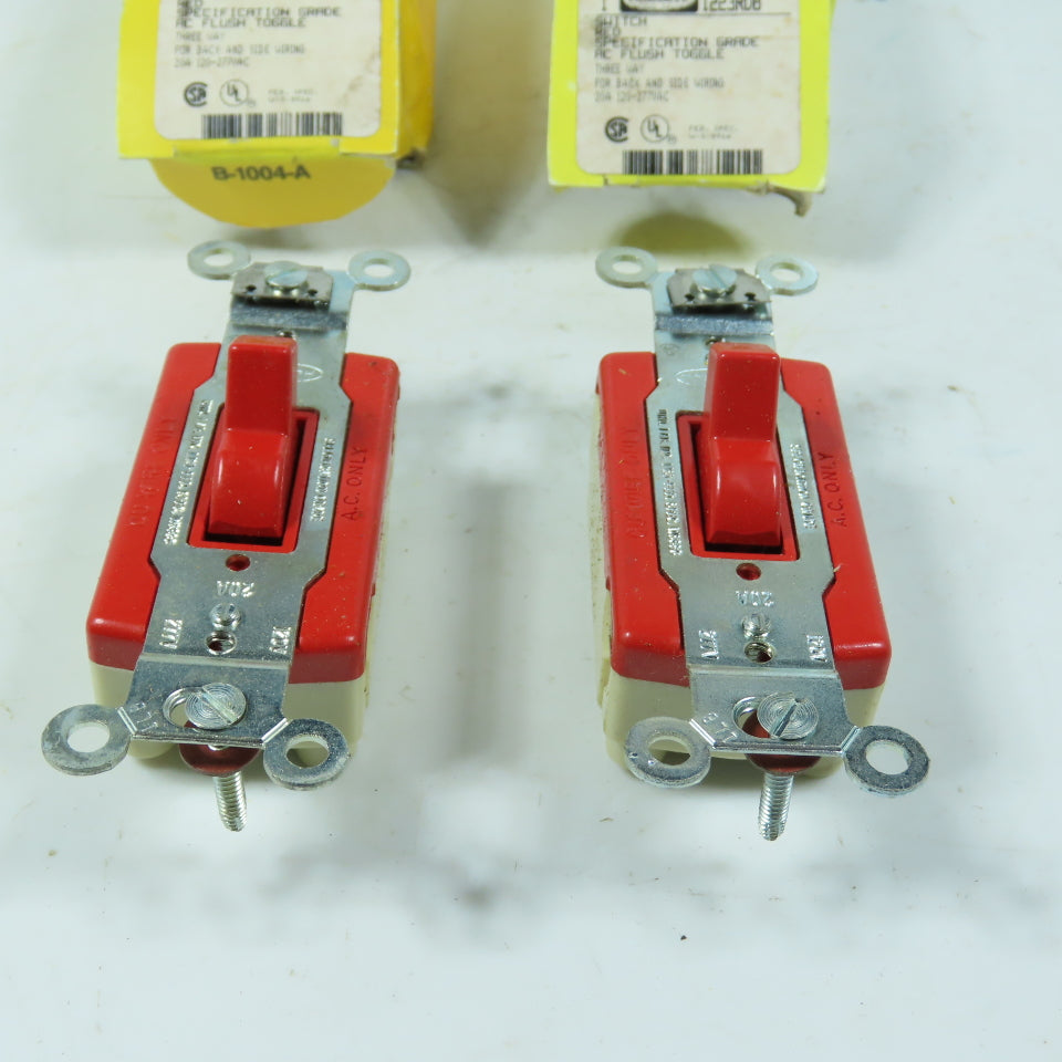 Hubbell 1223RDB 20A Three Way Toggle Switch 120-277VAC Red Lot Of 2
