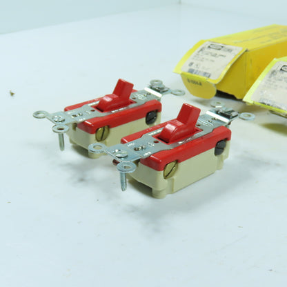 Hubbell 1223RDB 20A Three Way Toggle Switch 120-277VAC Red Lot Of 2