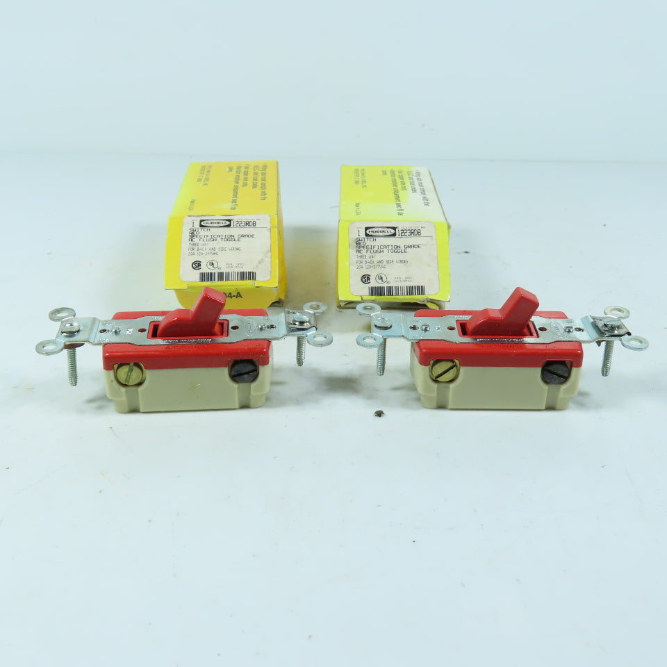 Hubbell 1223RDB 20A Three Way Toggle Switch 120-277VAC Red Lot Of 2